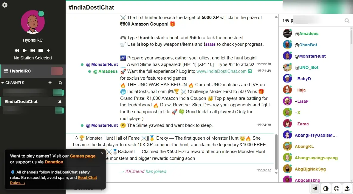 IndiaDostiChat room preview showing #indiadostichat.com channel