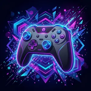 Gaming chat room illustration showing game controller with neon glows