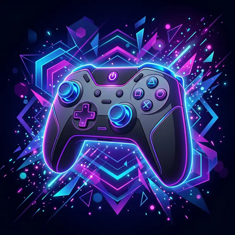 Gaming chat room illustration showing game controller with neon glows