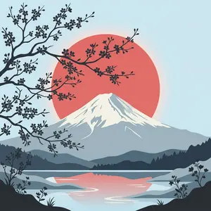 Japan chat room graphics showing Mount Fuji, cherry blossoms, and red sun