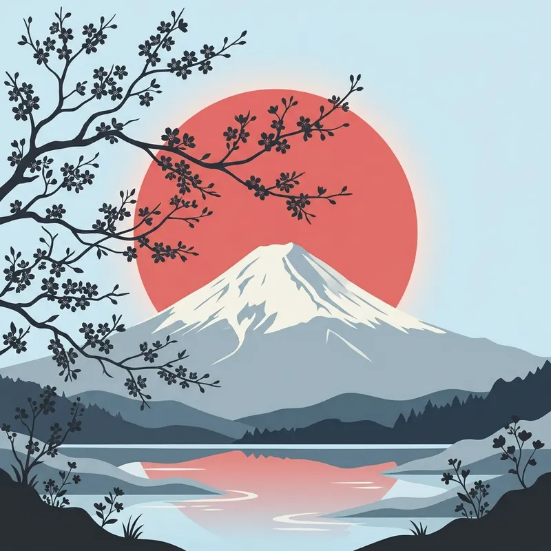 Japan chat room graphics showing Mount Fuji, cherry blossoms, and red sun