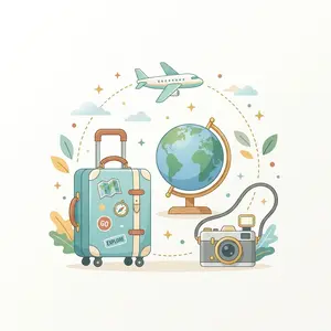 Travel chat room vector illustration of travel suitcase and globe